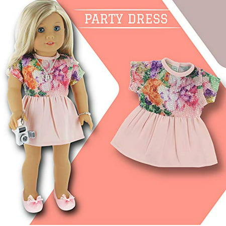 Doll Clothes for 18 inch American Girl Turquoise Party Dress Silver Shoes